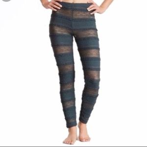 Free People “pucker” Lace Ruffle Teal Leggings.
